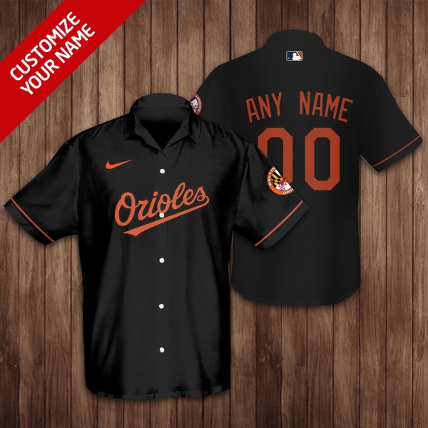 MLB Baltimore Orioles Black Personalized Hawaiian Shirt