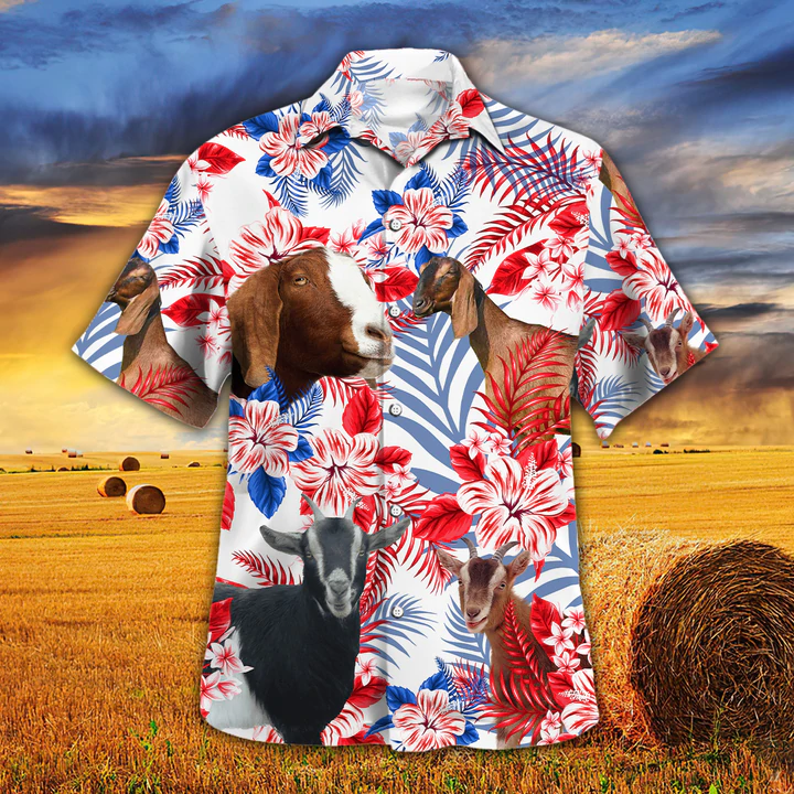 Nubian Goat American Flag Hawaiian Shirt