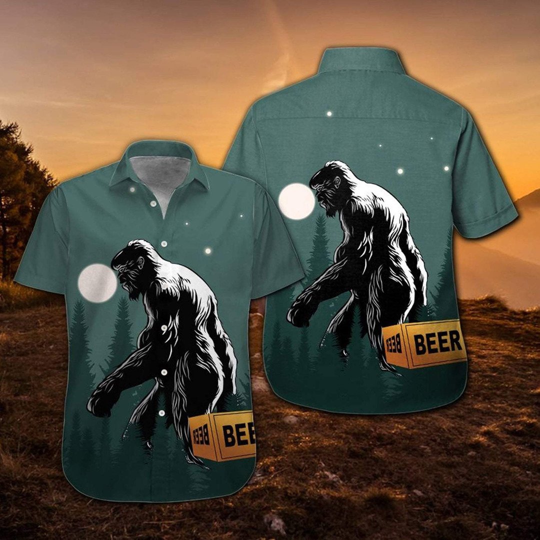 Bigfoot Sasquatch Carry Beer American Hawaiian Shirts