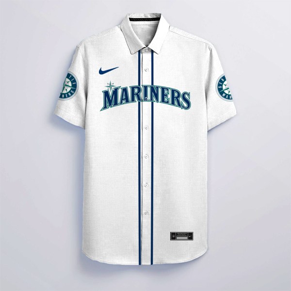 MLB Custom Name Seattle Mariners White Hawaiian Shirt