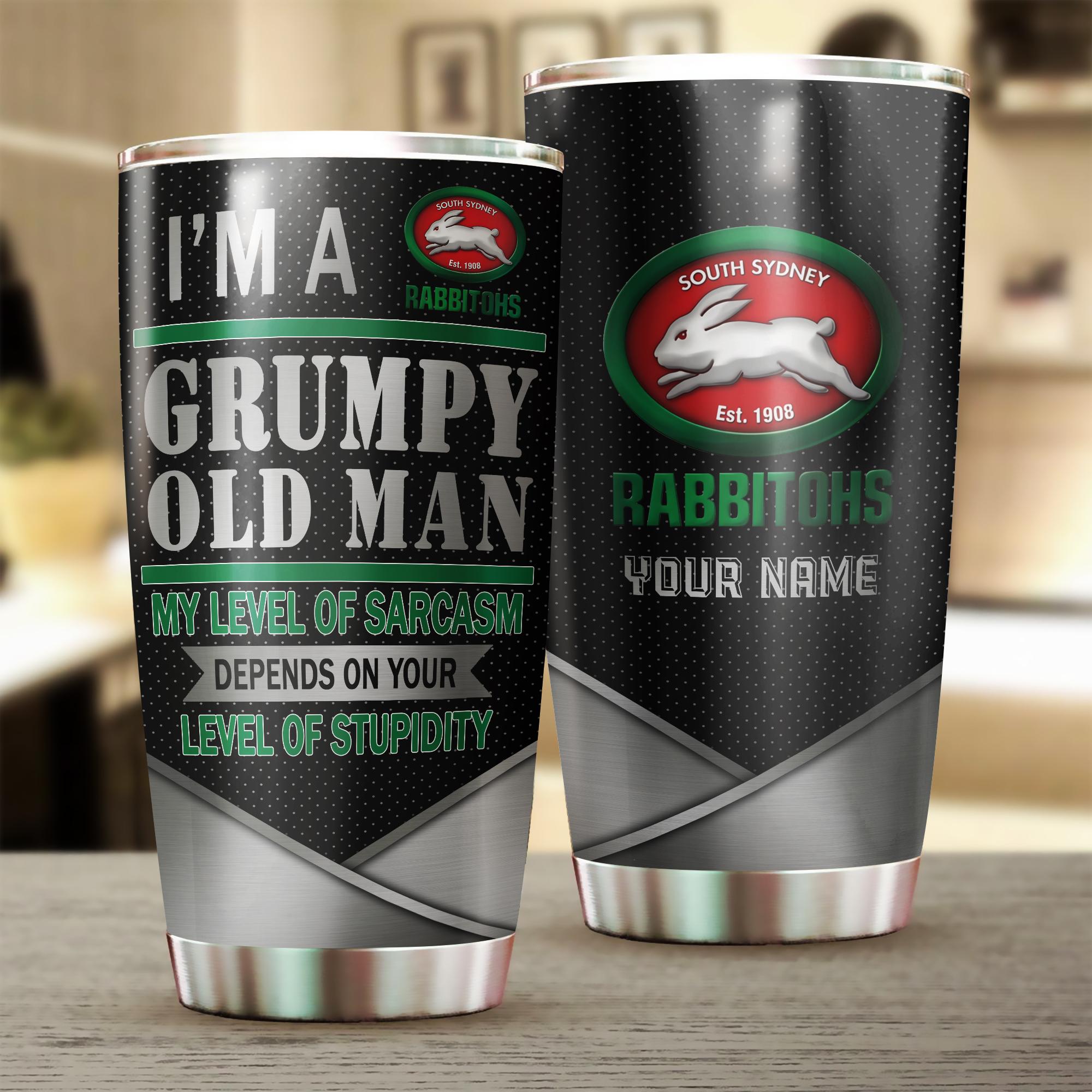 South Sydney Rabbitohs I'm A Grumpy Old Man Custom Name Tumbler Cup