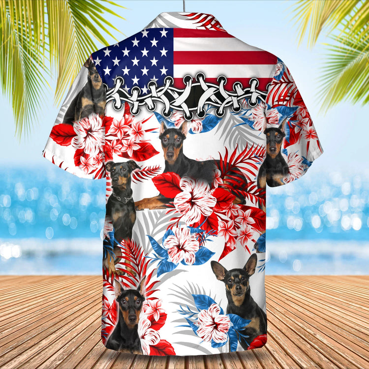 German Pinscher Flower American Flag Hawaiian Shirt