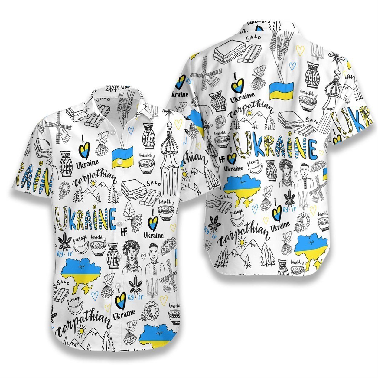 I Love Ukraine Doodle White Hawaiian Shirt