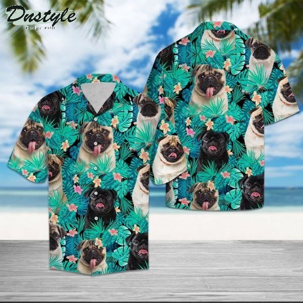 Pug Tropical Hawaiian Shirt Summer Button Up