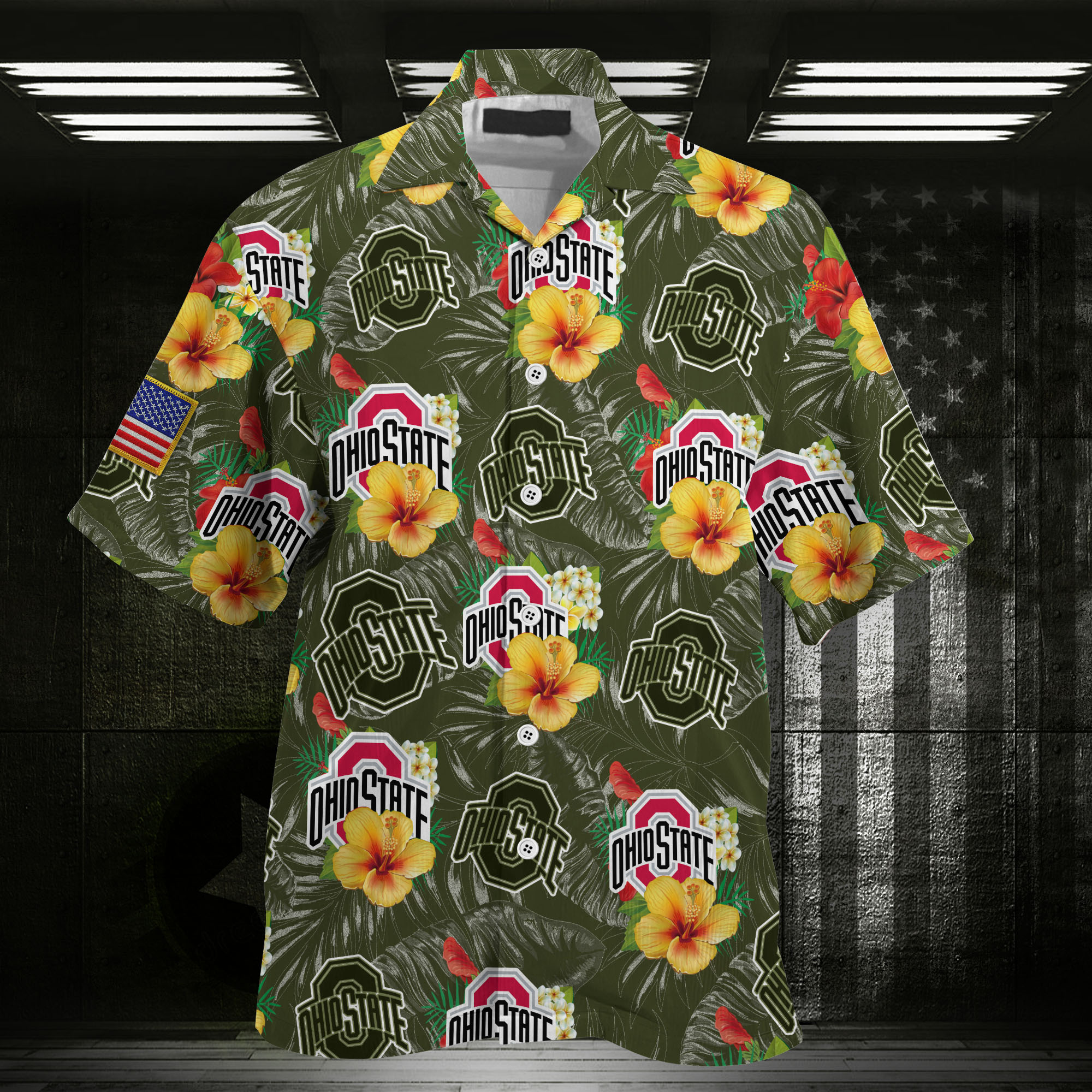 Ohio State Buckeyes Camo Hawaiian Shirt