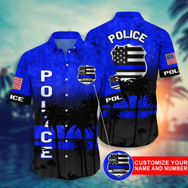 Police Military Custom Name And Rank Palm Tree Summer 2022 Hawaiian Shirt