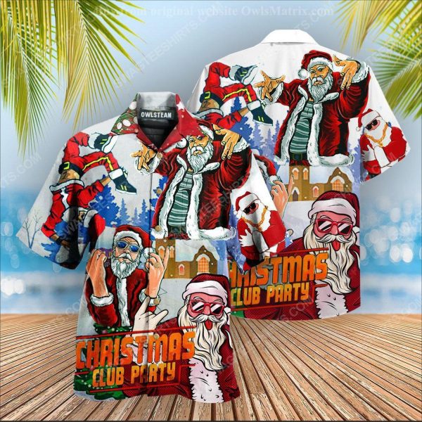 Christmas club party with santa dj hawaiian shirt