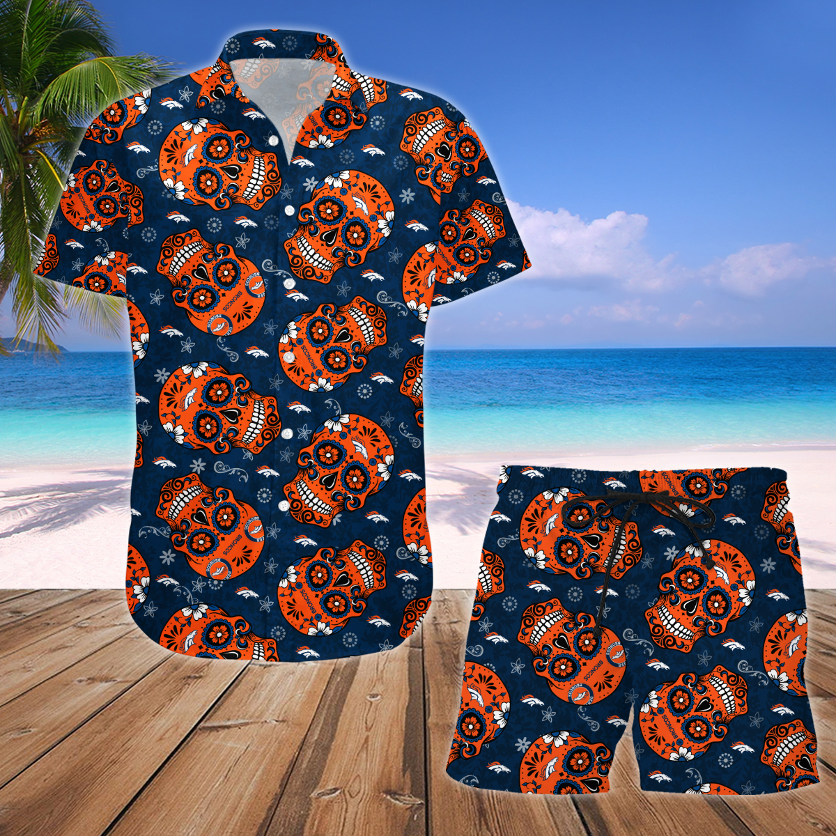 Denver Broncos Skull Hawaiian Shirt And Short
