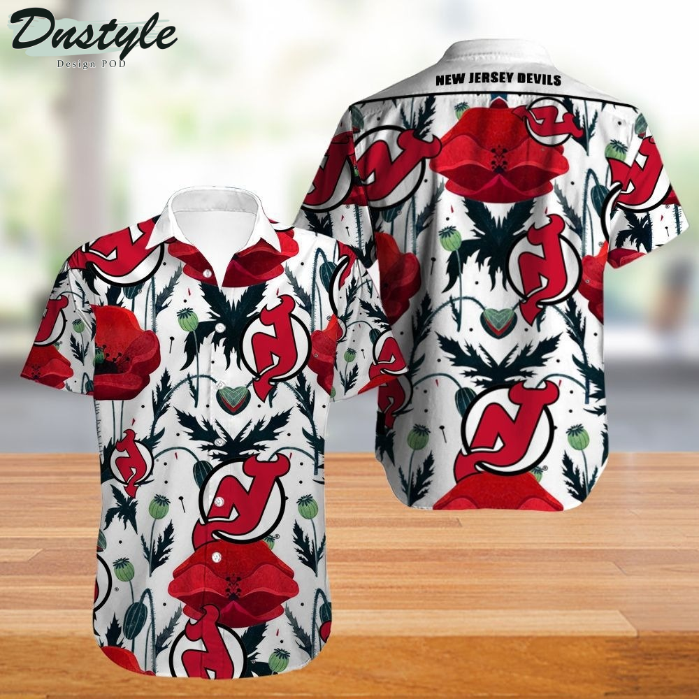 New Jersey Devils Tropical Flowers Summer Hawaiian Shirt