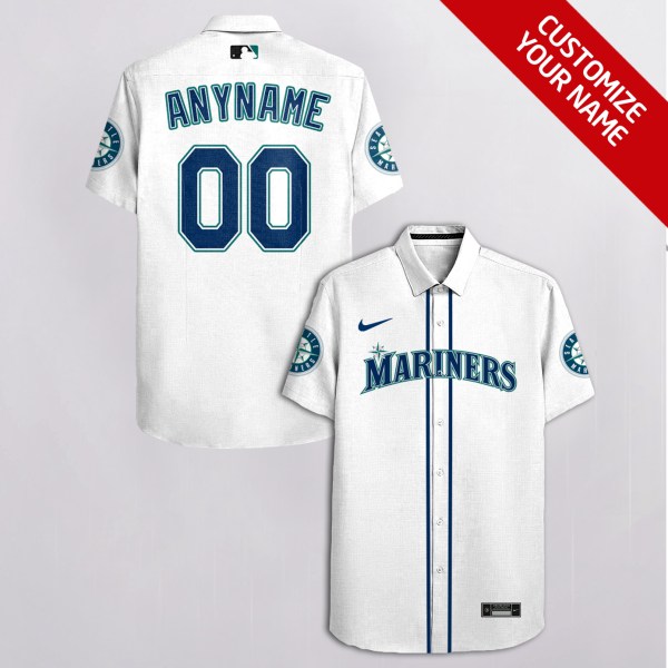 MLB Custom Name Seattle Mariners White Hawaiian Shirt