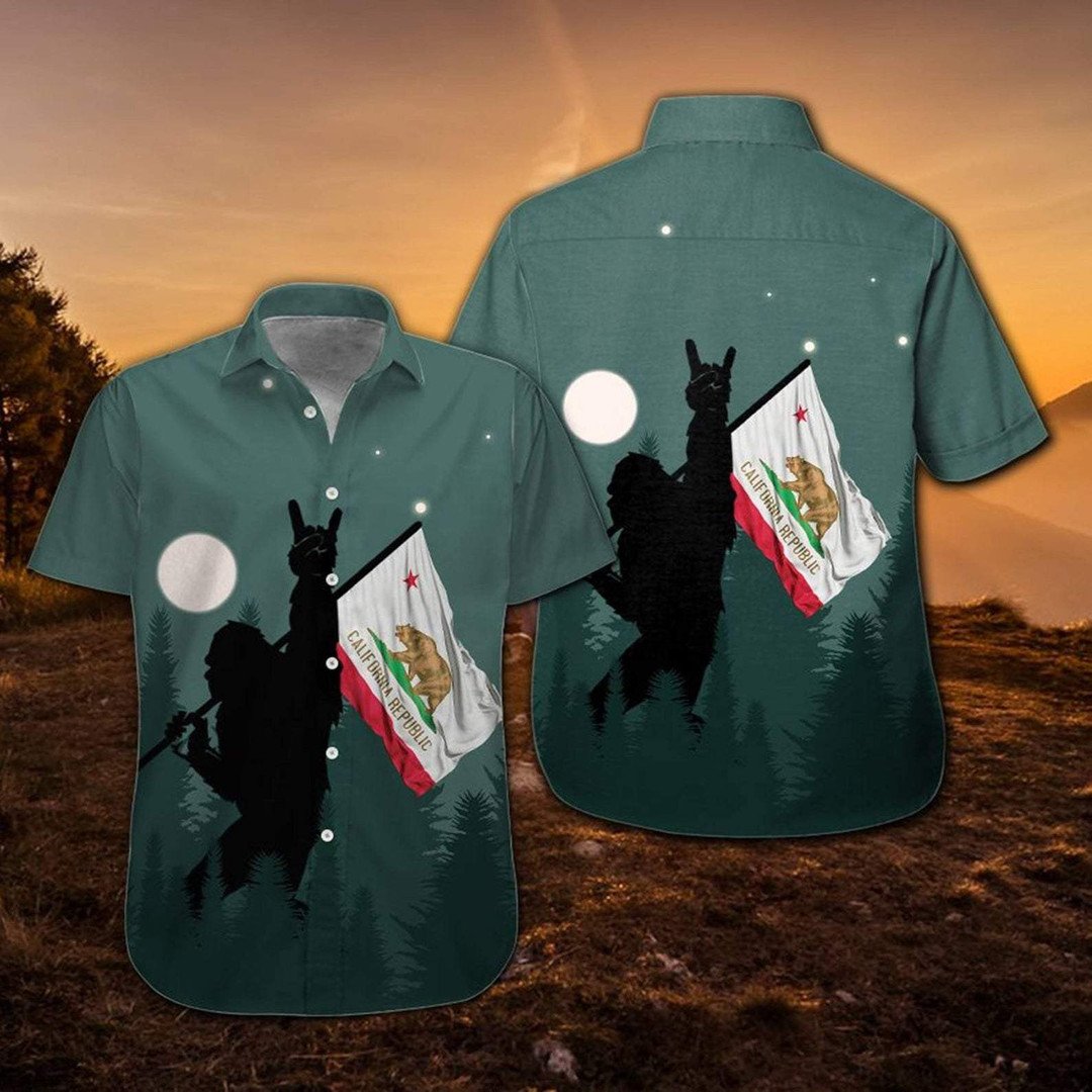 California Proud Bigfoot Sasquatch American Hawaiian Shirts