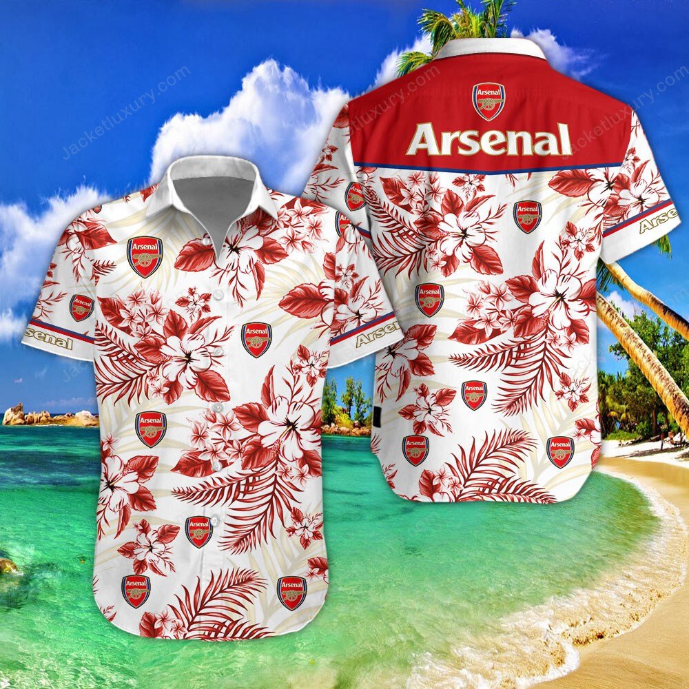 Arsenal FC red 2022 tropical summer hawaiian shirt