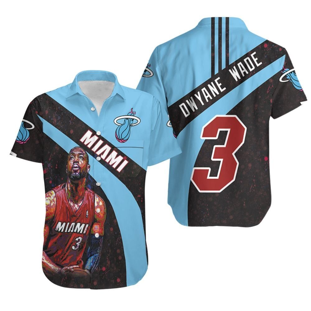 Dwyane Wade 3 Miami Heat Oil Paint Art Legend Black And Blue Hawaiian Shirt