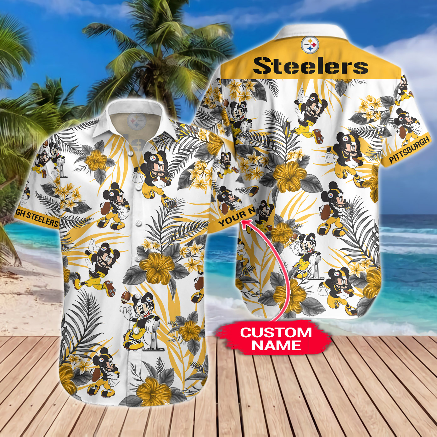 Pittsburgh Steelers Mickey Custom Name Hawaiian Shirt
