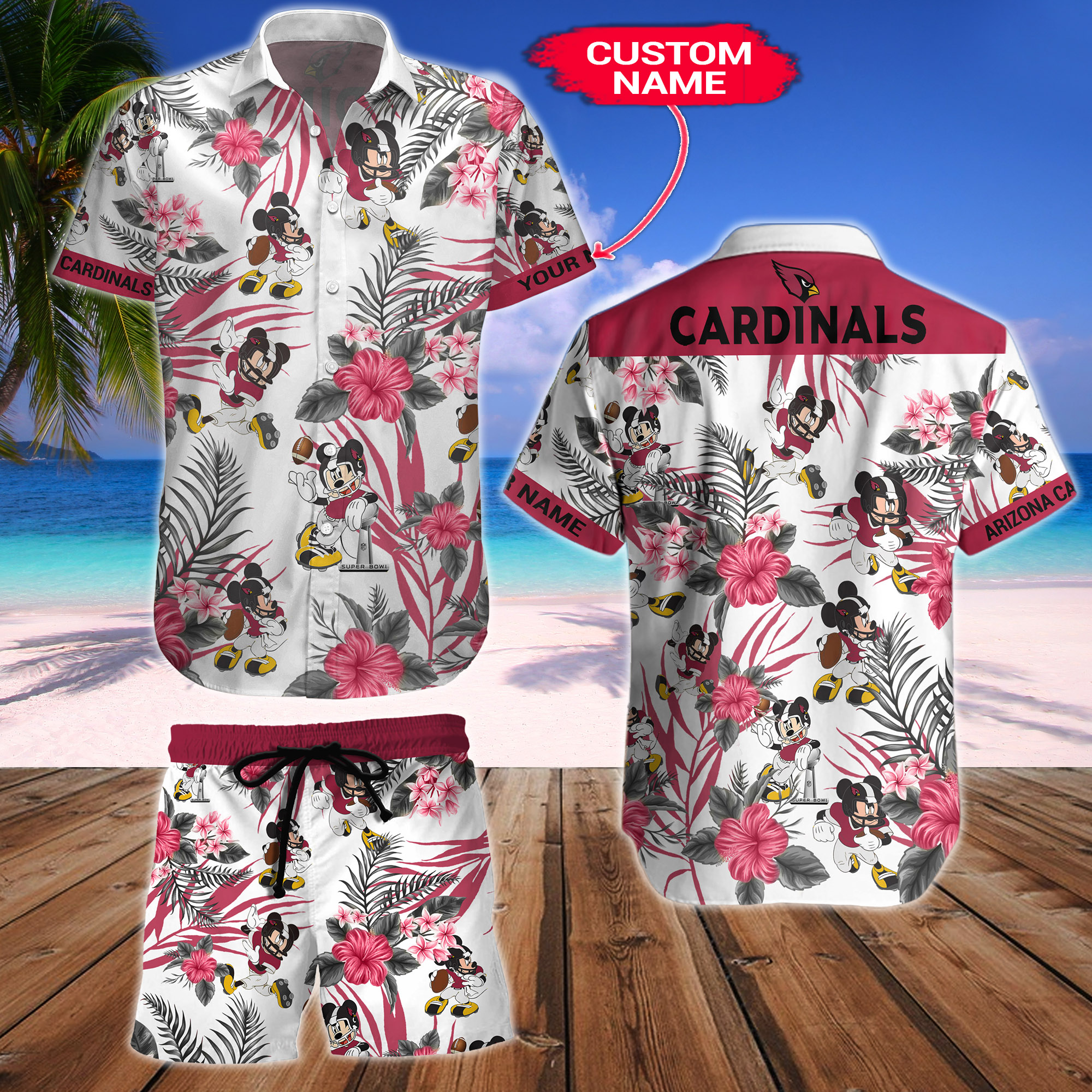 Arizona Cardinals Mickey Custom Name Hawaiian Shirt