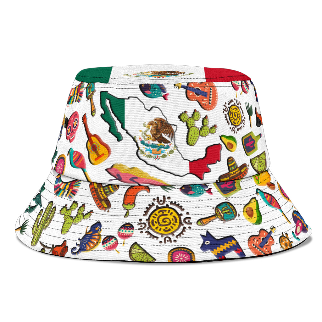 Mexico Flag Symbols White Bucket Hat Cap
