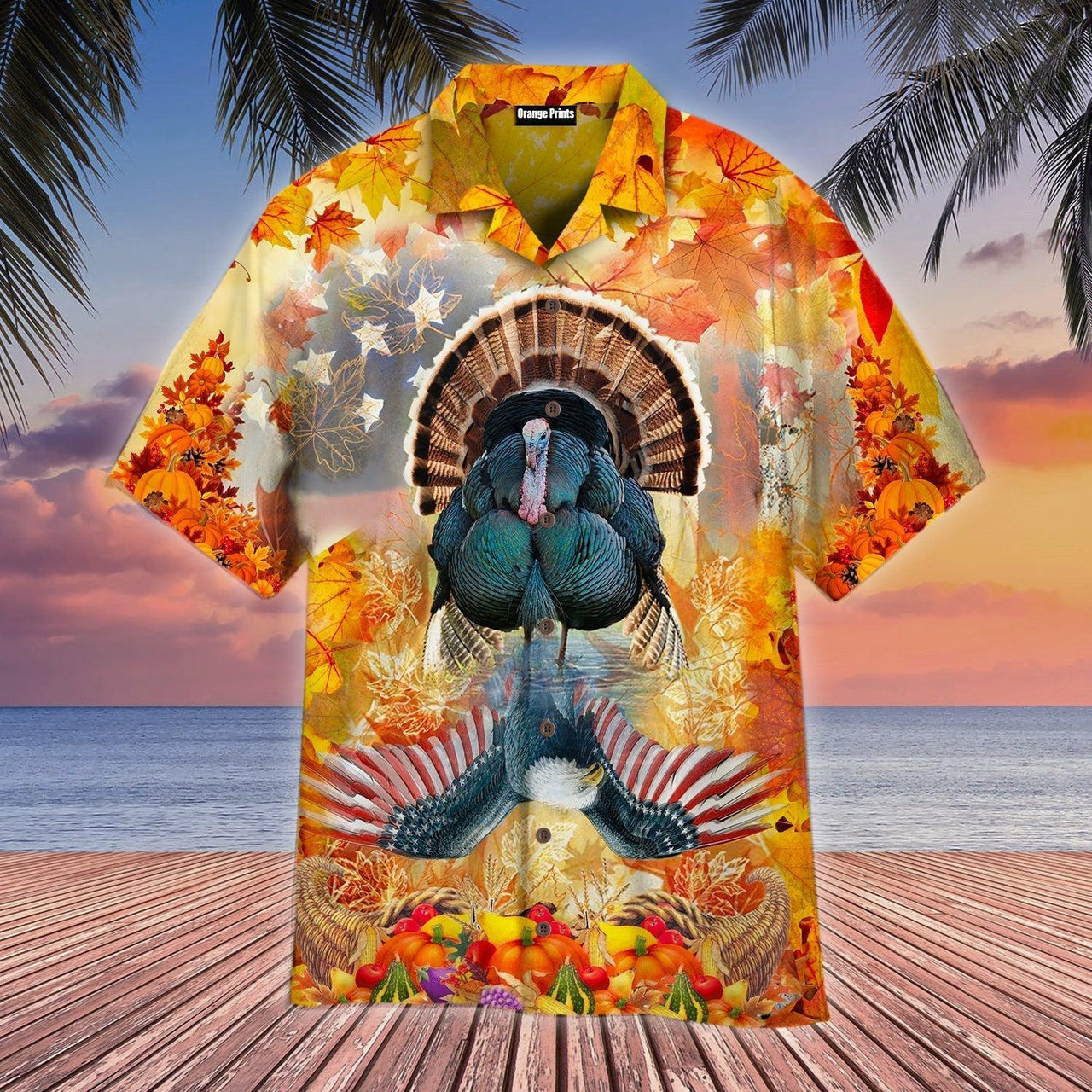 Turkey And Eagle Thanksgiving American Flag Hawaiian Shirt
