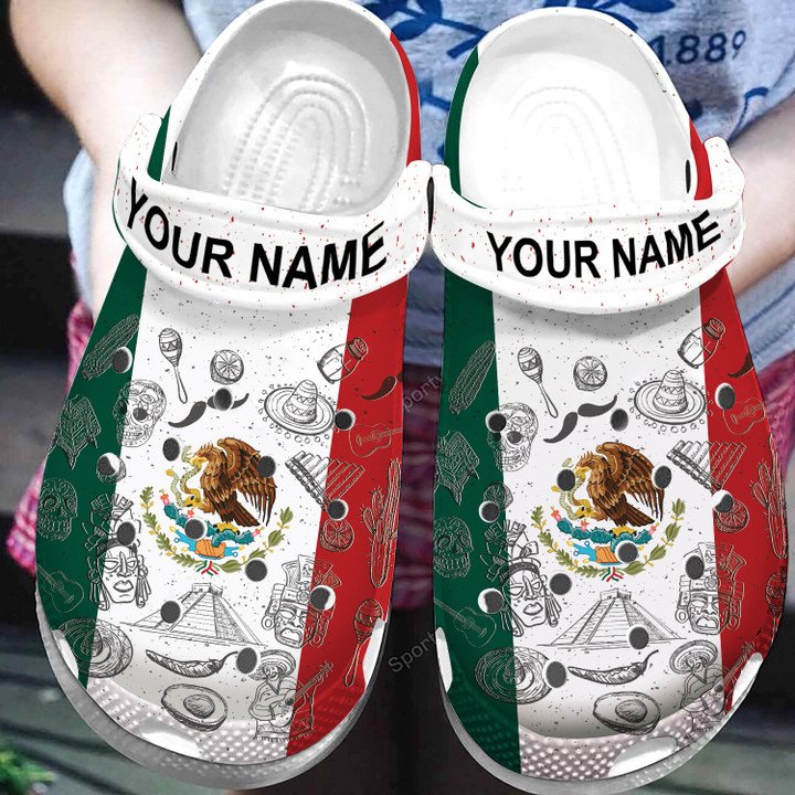 Custom Name Mexico Flag Crocs Crocband Clogs