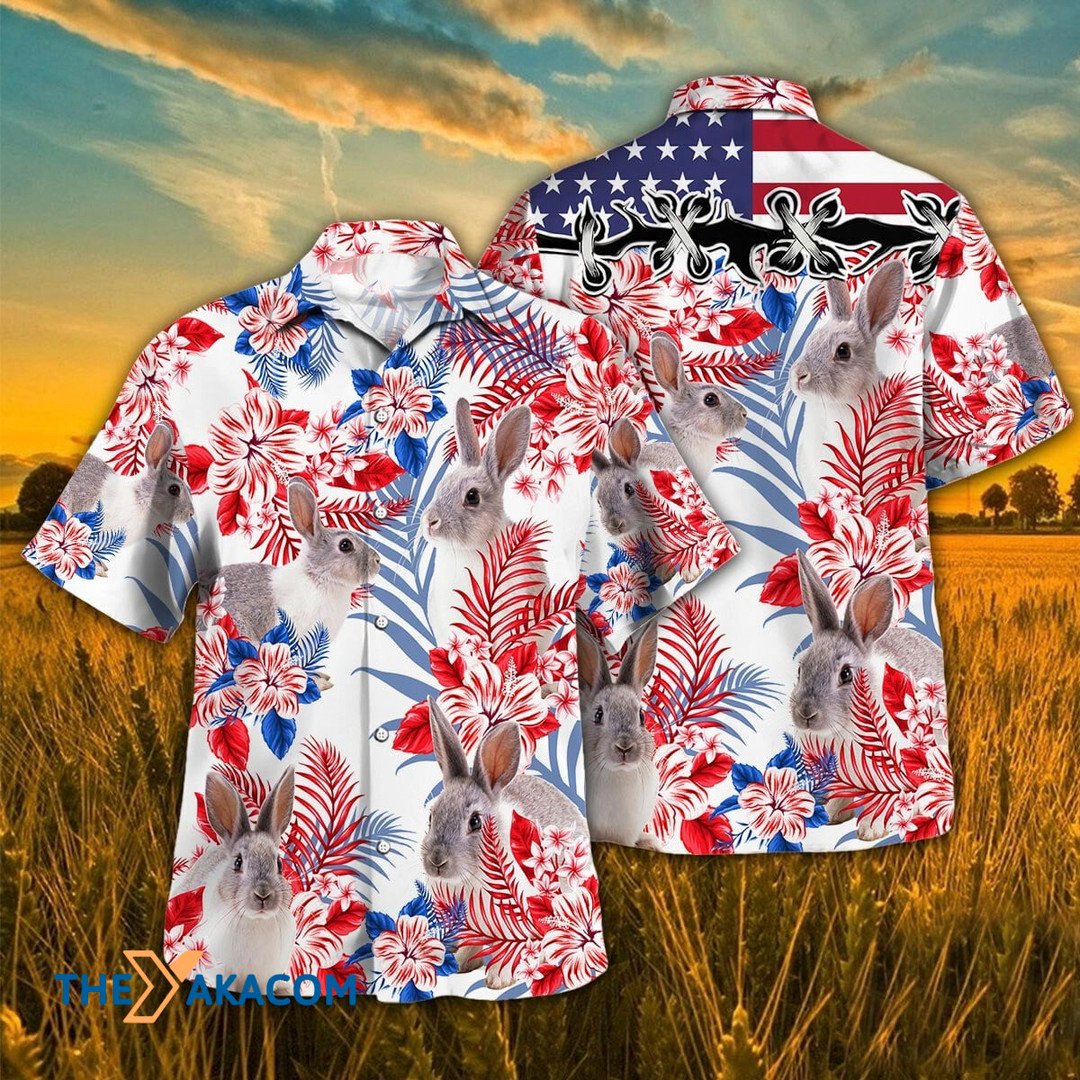 Independence Day Rabbit Tropical Plant Hawaiian Shirt
