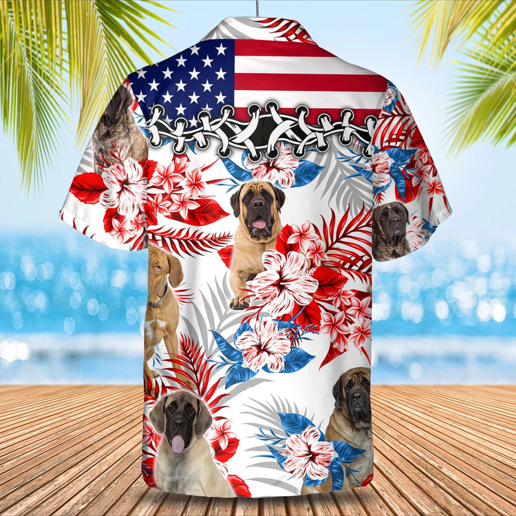 English Mastiff FlowerAmerican Flag Hawaiian Shirt