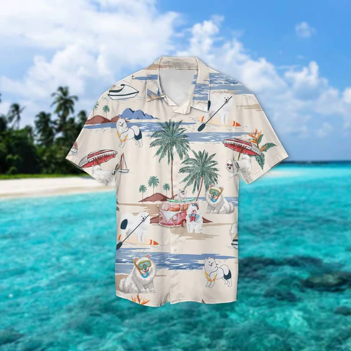 Samoyed Summer Beach Aloha Hawaiian Shirt