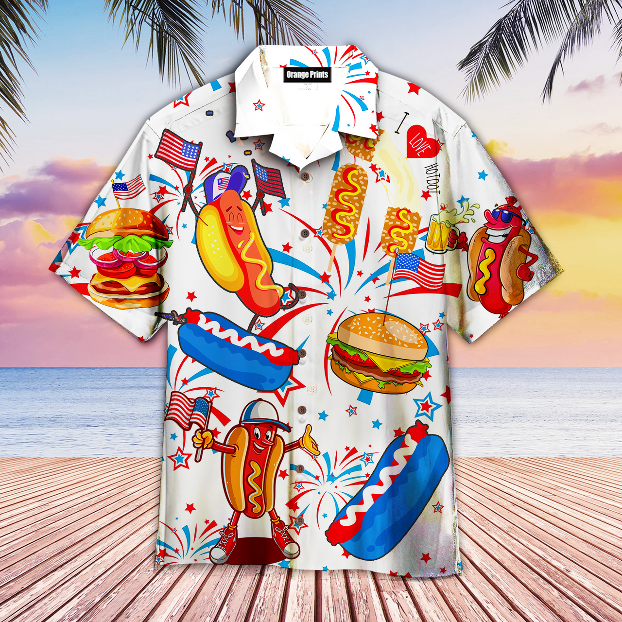 Funny American Hot Dog 4th Of July Hawaiian Shirt