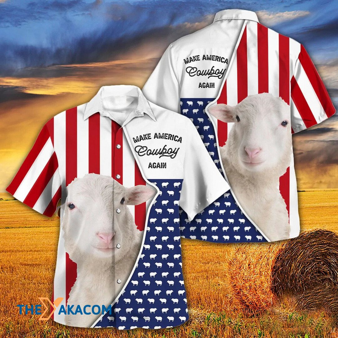 Independence Day Sheep Make America Cowboy Again Hawaiian Shirt