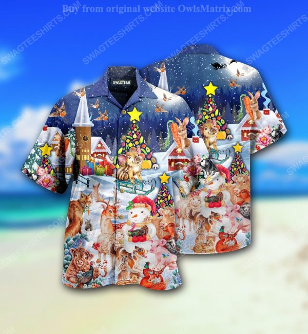 Christmas holiday and happy animals full print hawaiian shirt
