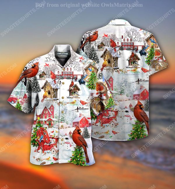 Christmas holiday cardinal bird full print hawaiian shirt