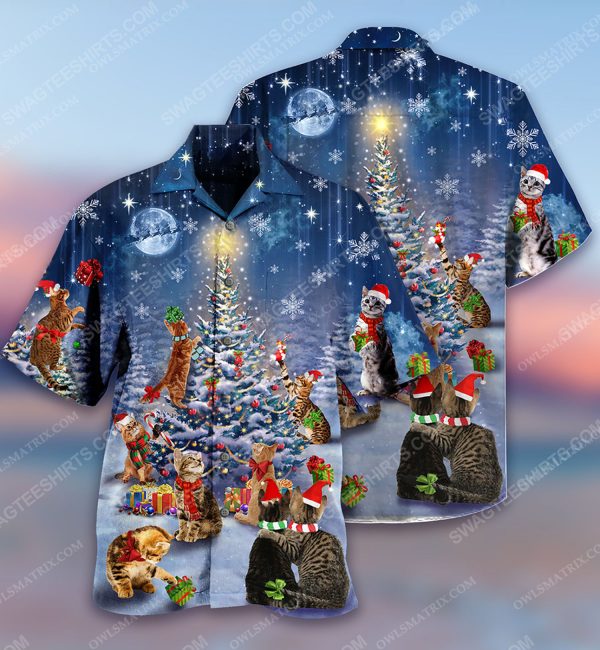 Christmas holiday cats lover full print hawaiian shirt