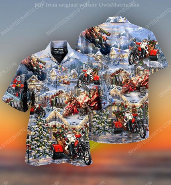 Christmas holiday santa riding motor full print hawaiian shirt