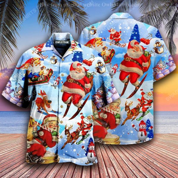 Christmas holiday santa skiing full print hawaiian shirt