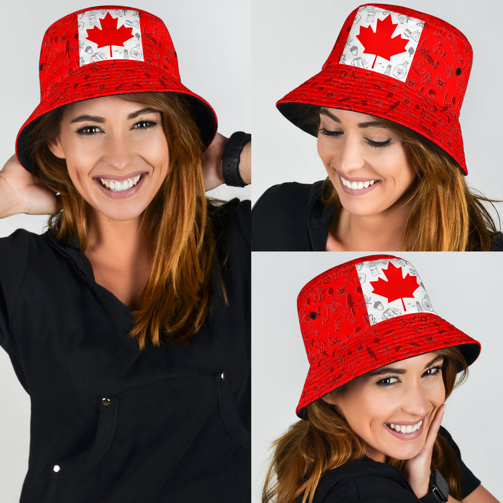 Canada Flag And Symbol Red Bucket Hat Cap