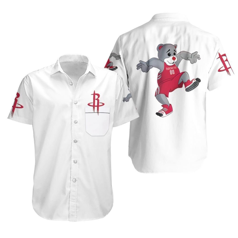 Houston Rockets Basketball Classic Mascot Logo White Hawaiian Shirt