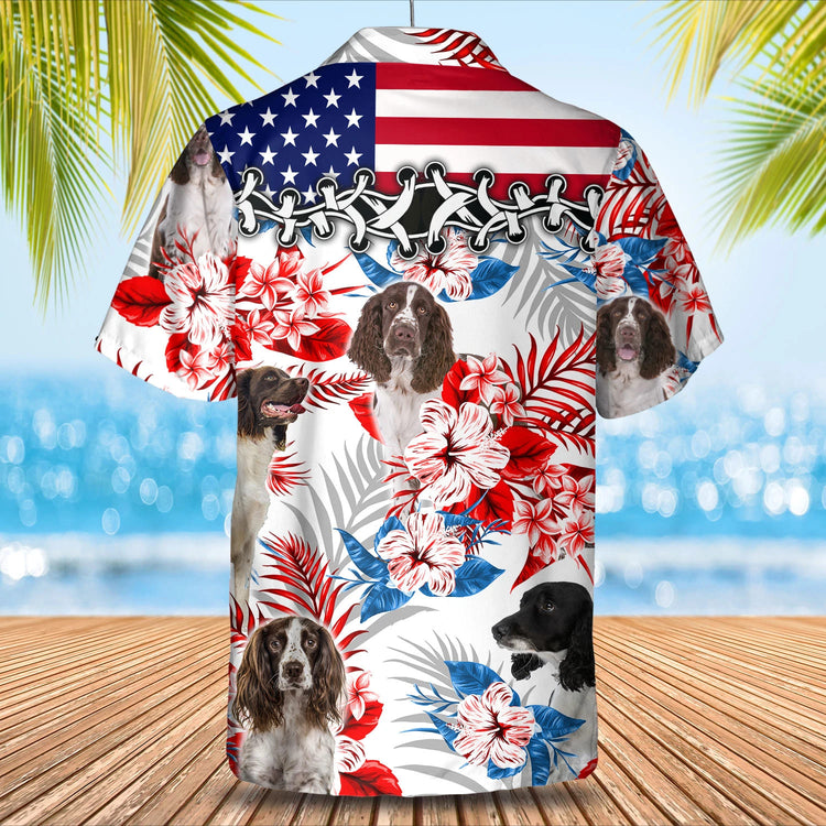 English Springer Flower American Flag Hawaiian Shirt