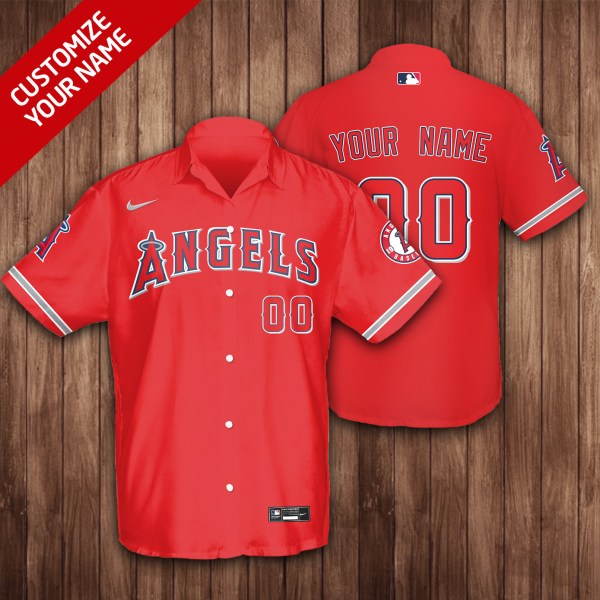 Los Angeles Angels MLB Custom Name Red Hawaiian Shirt