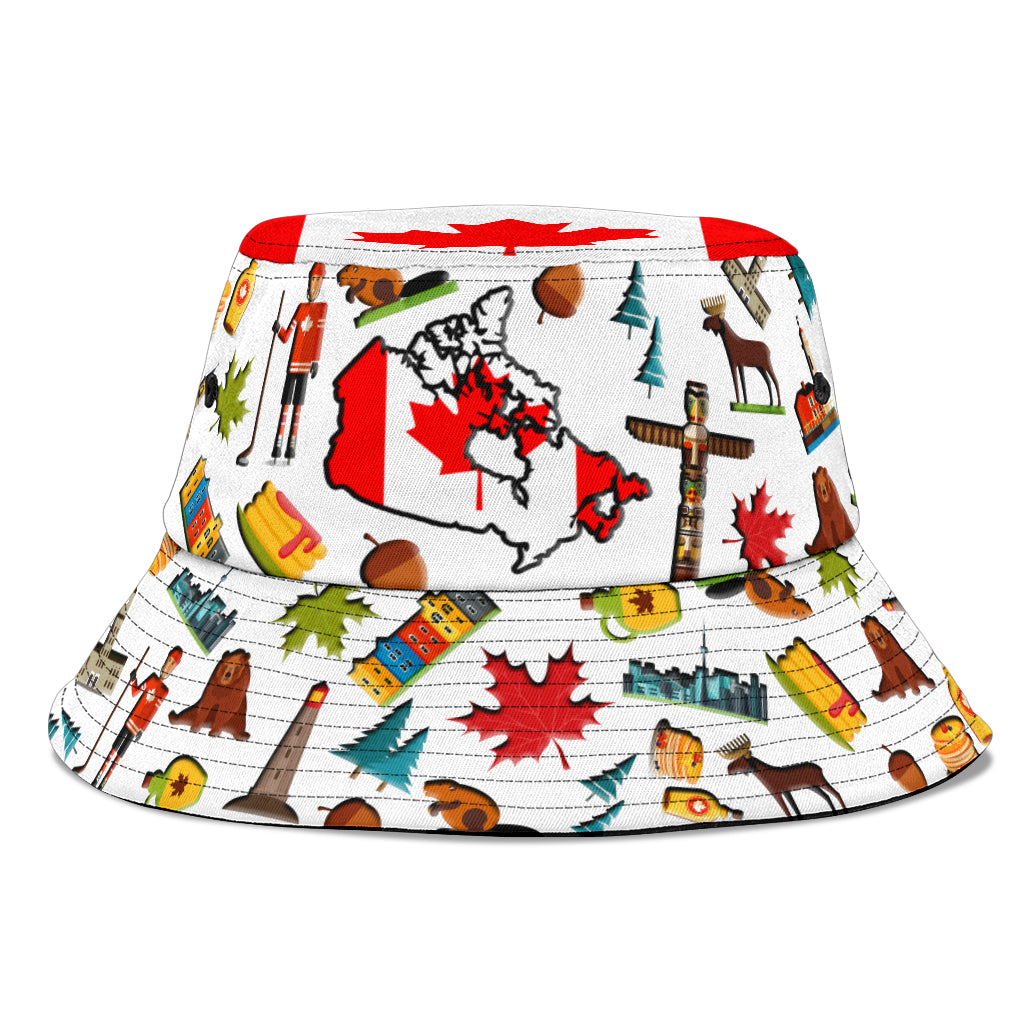 Canada Flag Symbols Bucket Hat Cap
