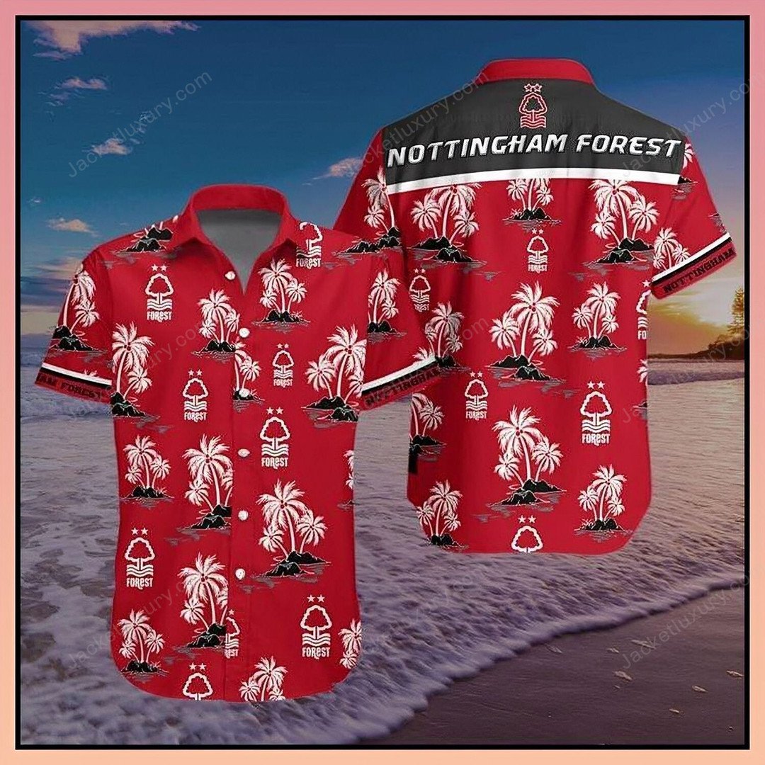 Nottingham Forest F.C red black 2022 tropical summer hawaiian shirt