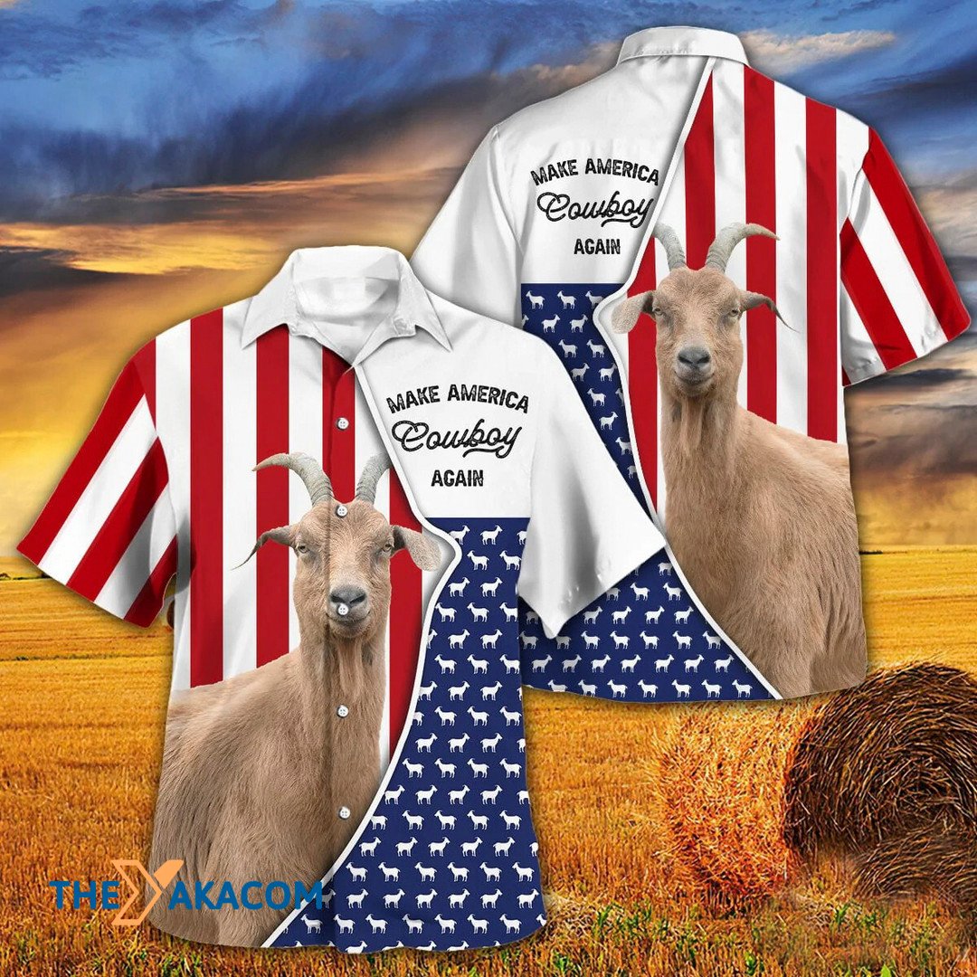 Independence Day Goat Make America Cowboy Again Hawaiian Shirt