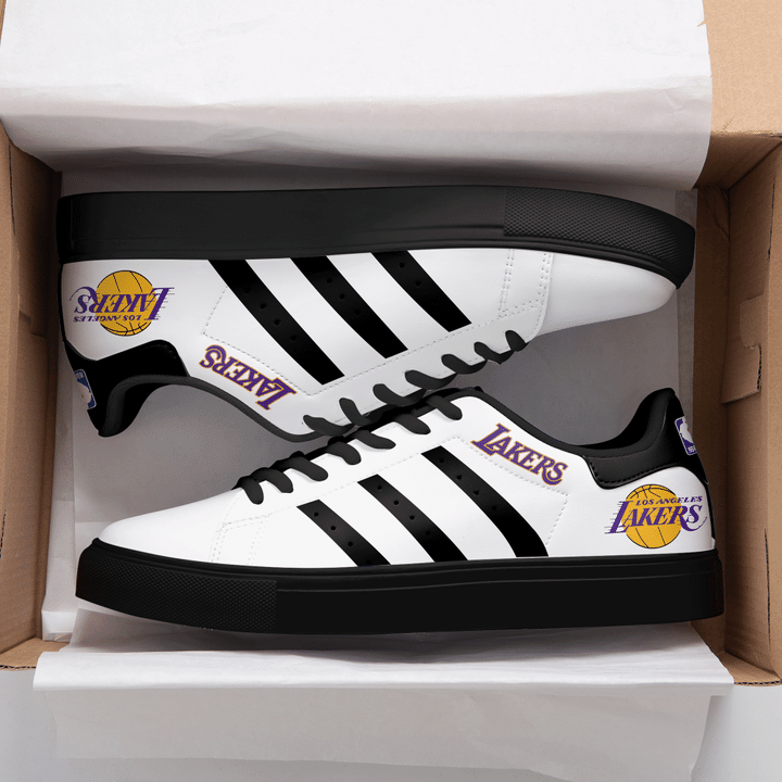 Los Angeles Lakers NBA Black And White Stan Smith Low Top Shoes