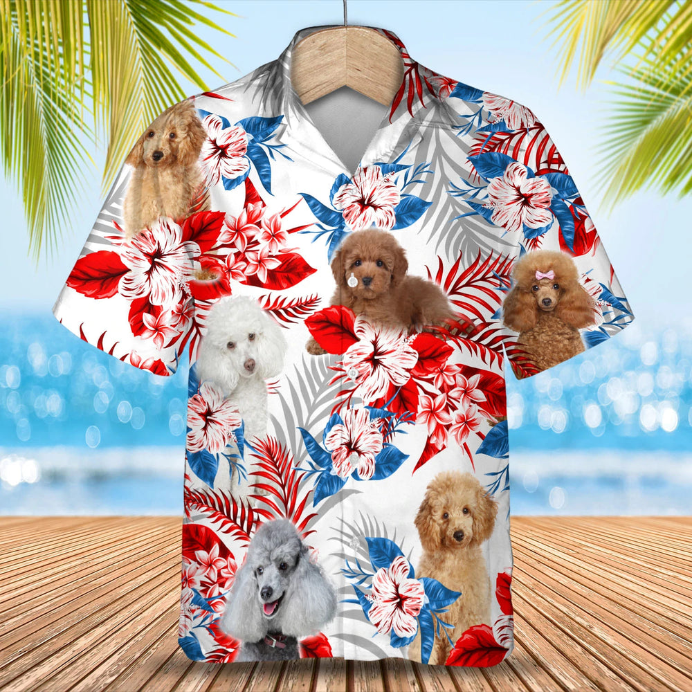 Poodle Flower American Flag Hawaiian Shirt
