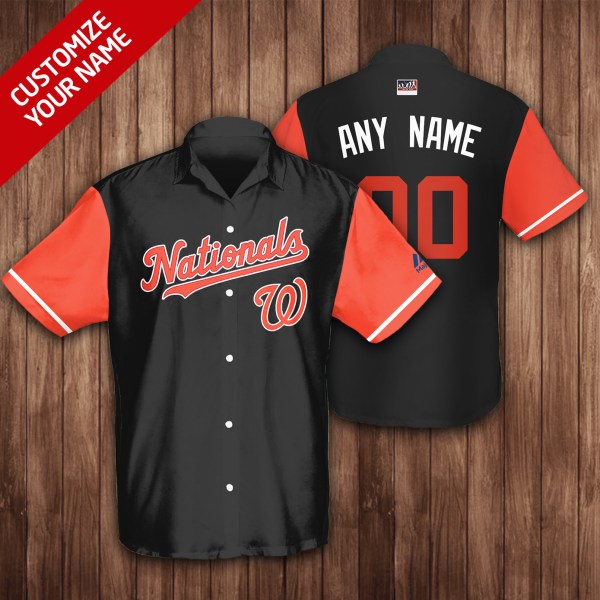 Washington Nationals MLB Black Red Personalized Hawaiian Shirt