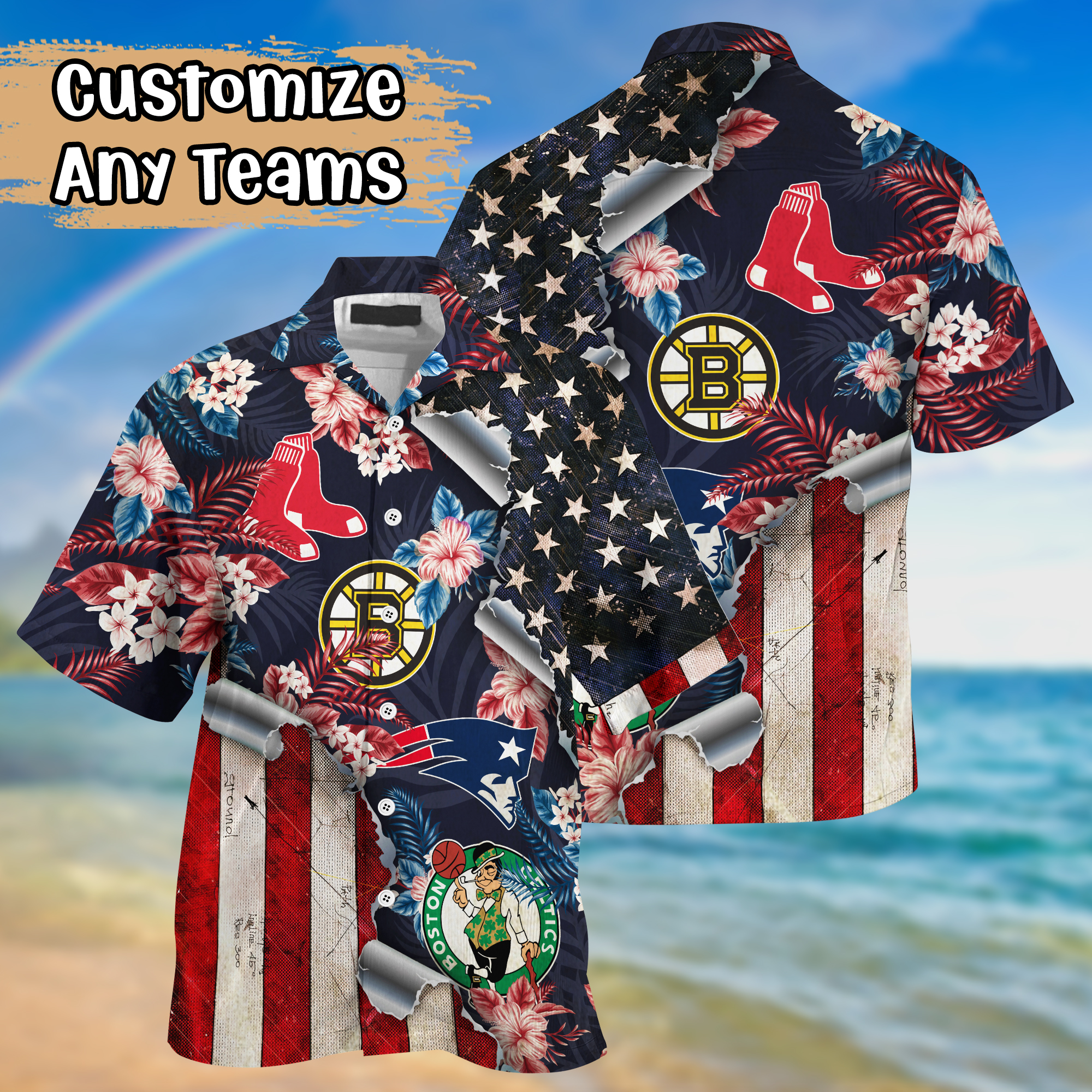 Massachusetts Sport Teams US Flag Independence Day Hawaiian Shirt