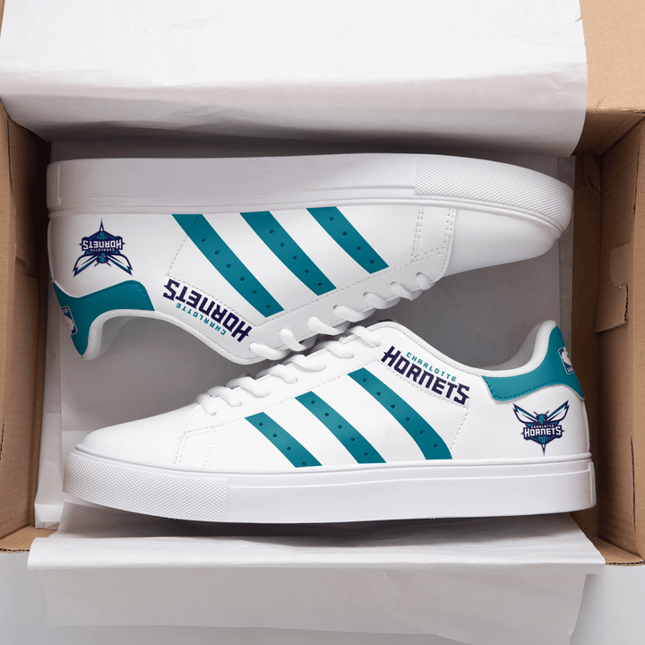 Charlotte Hornets NBA Navy And White Stan Smith Low Top Shoes