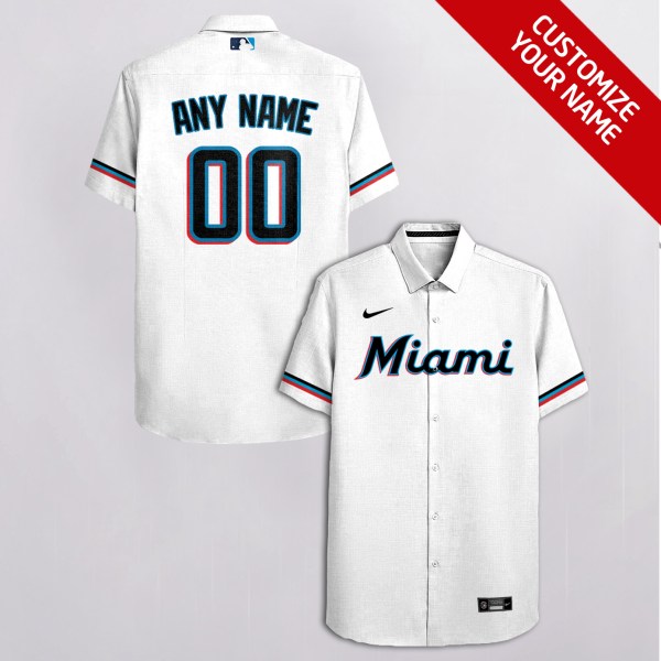 Miami Marlins MLB Personalized White Hawaiian Shirt