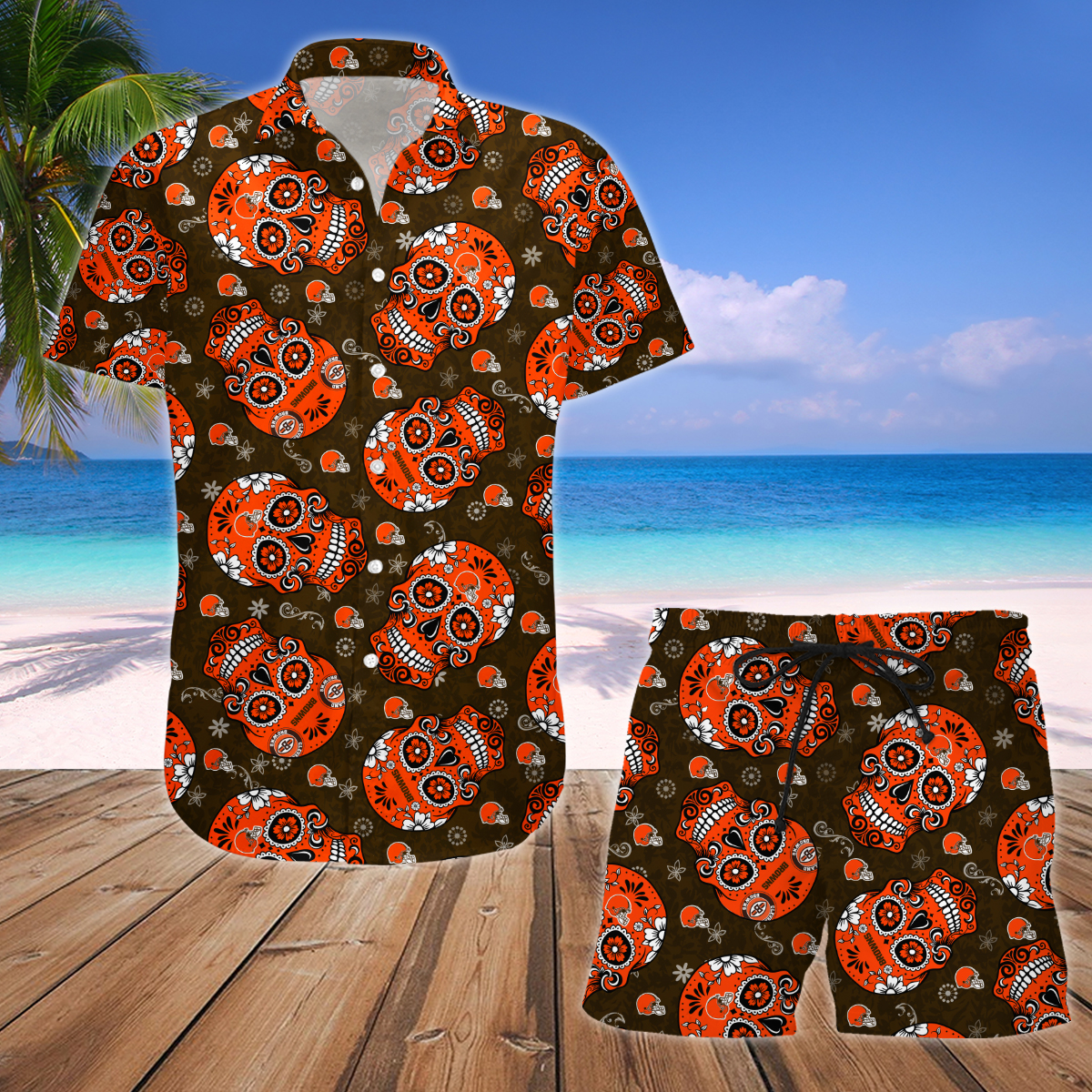 Cleveland Browns Skull Hawaiian Shirt And Short