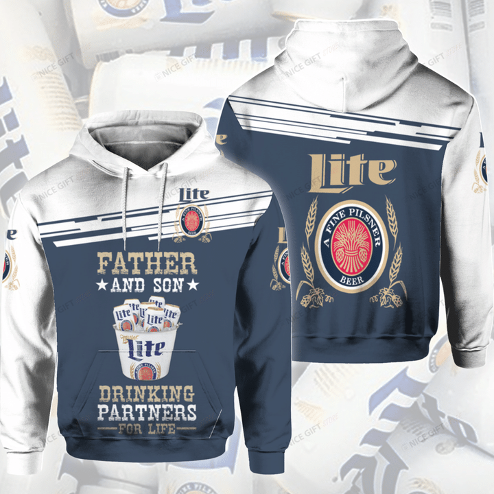 Lite Father And Son Drinking Partners For Life 3D Hoodie