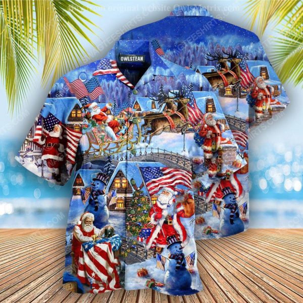 Christmas holiday santa american patriots full print hawaiian shirt
