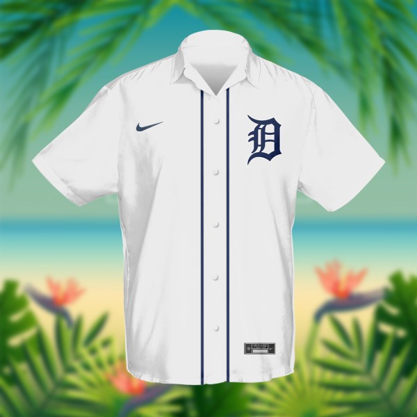 Detroit Tigers MLB Custom Name White Hawaiian Shirt