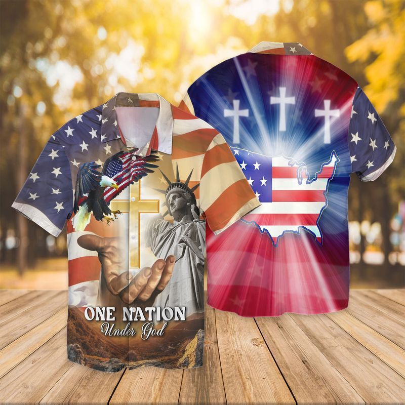 The Independence Day American Flag Jesus One Mation Under God Eagle Hawaiian Shirt